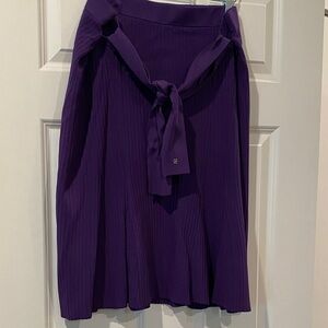 Carolina Herrera Deep Purple Pleated Midi Skirt with Tie Waist